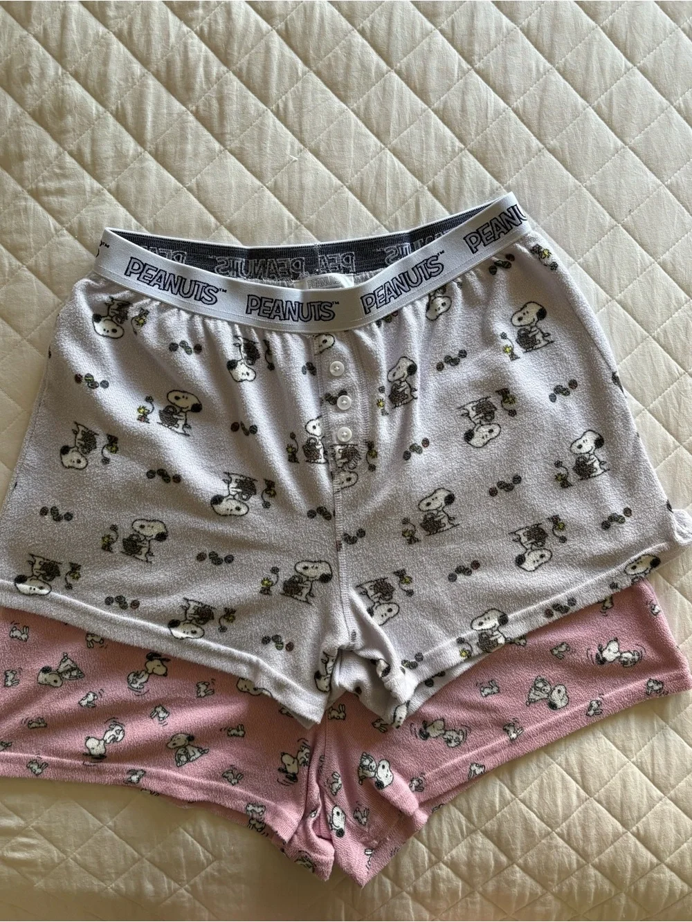 Peanuts Snoopy Fleece Pajama Sleep Shorts x 2 Pack Set- Sz Large